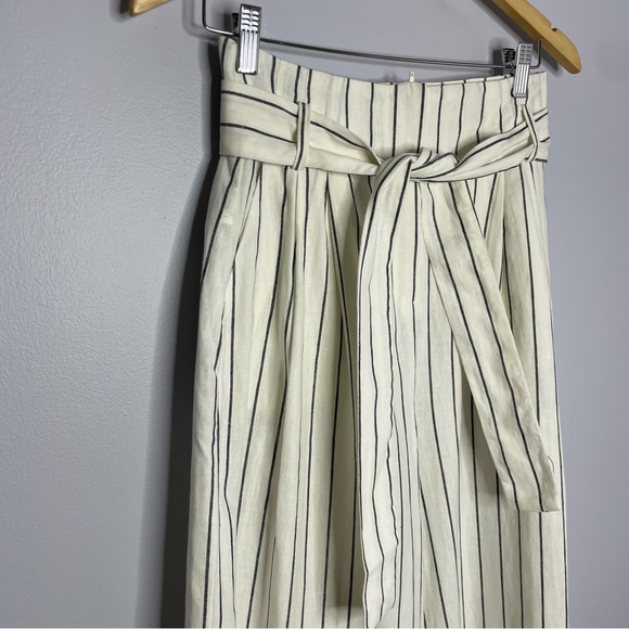 Mango Linen Blend Striped Wide Leg Belted Cropped Pants High Rise Nautical Sz 2 - Picture 4 of 10